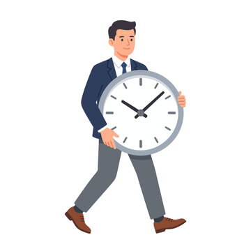 Businessman carrying huge wall clock time management concept vector illustration