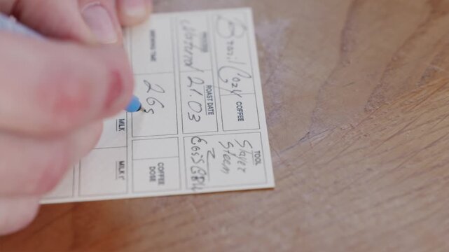 Recording coffee dosage and brewing time on card