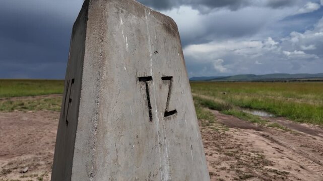 International boundary sign in Masai Mara entry point into Tanzania's Serengeti