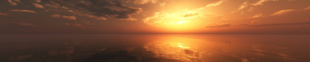 Fototapeta premium Panorama of sea sunset, ocean sunrise, seascape, 3d rendering 