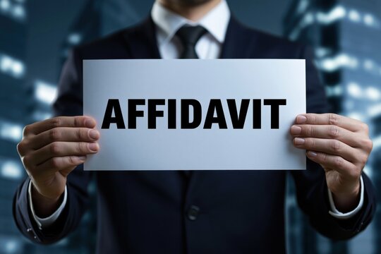 Corporate businessman holding a paper sign with affidavit concept