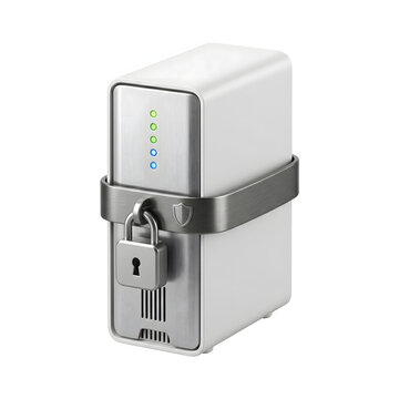 Secure Data Storage Server Protected by Padlock Cybersecurity Concept
