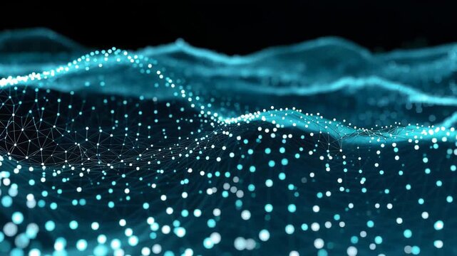 Futuristic Abstract Digital Technology Science Network Glowing Waves, Light Particles