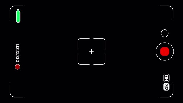 Camera Viewfinder Overlay for Vertical Video Digital Recording Interface with Focus Frame Timer and Battery Indicator Seamless Motion Animation Loop Background 4k video