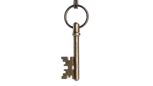 Antique brass skeleton key with metal ring