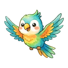 Fototapeta premium Cute Blue Cartoon Parrot Flying Happily in Tropical Nature Vector Illustration