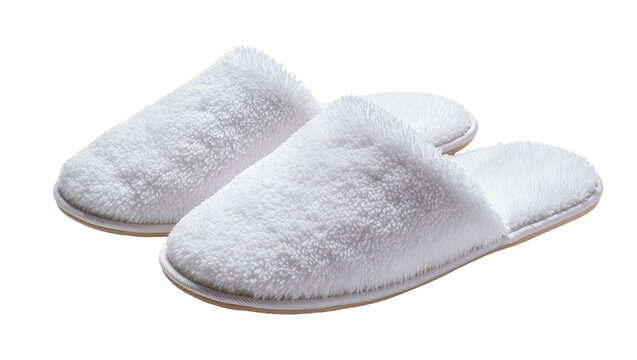 Fluffy white slippers for home comfort