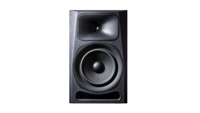 Black studio monitor speaker with woofer and tweeter