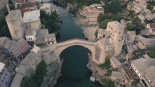 Morning shot of the bridge in Mostar shot in 4K