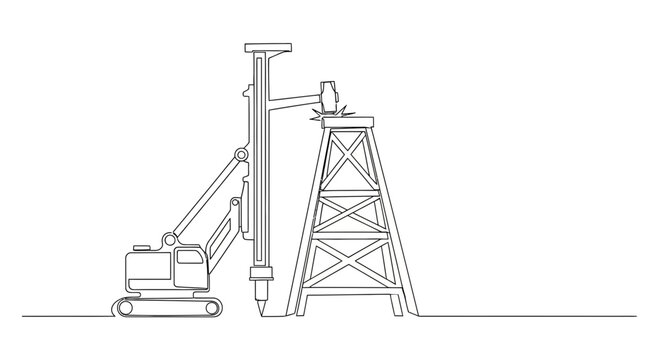 Oil Rig Drill Machine Line Art Vector Illustration