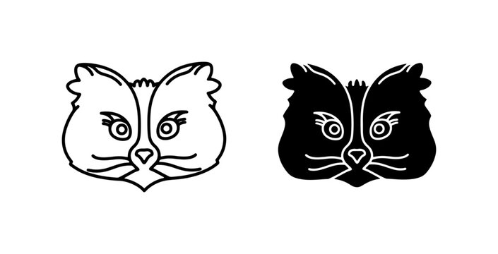 Cute Cat Face Vector Icons, Black and White Pet Emblems