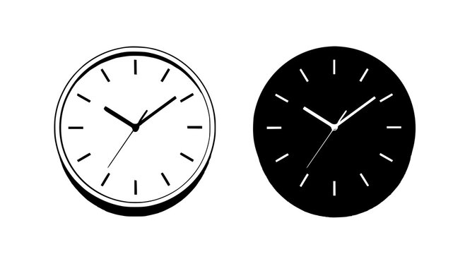 Minimalist black and white wall clock icons for time management and scheduling concept