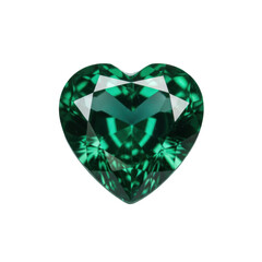 Fototapeta premium Heart-shaped emerald gemstone with deep green color and brilliant facets resting on a transparent background, capturing a luxurious and romantic atmosphere