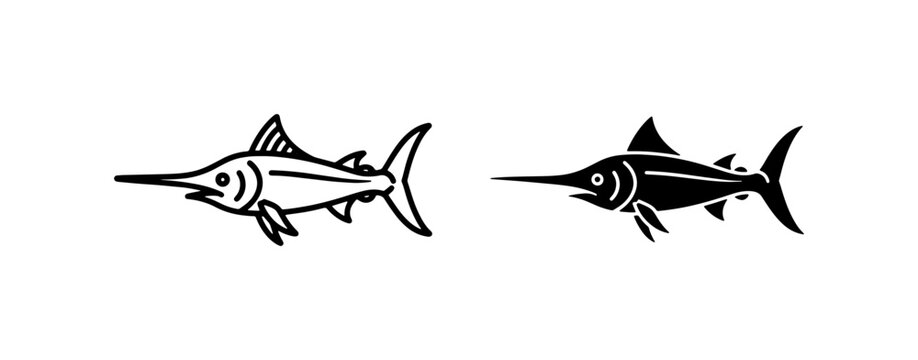 Marlin Icons: Black and White Swordfish Vector Graphics