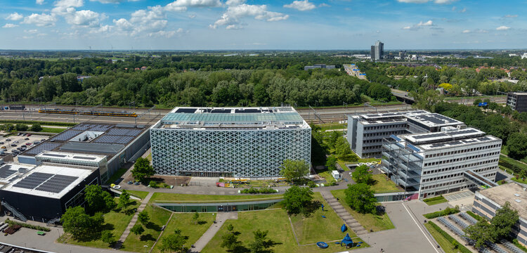 Aerial view of the Windesheim School, an institution for higher professional education (HBO) with branches in Zwolle and Almere.