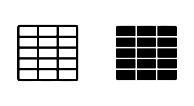 Grid Icons, Table Layouts, Data Structure, Spreadsheet Elements, Vector Graphics