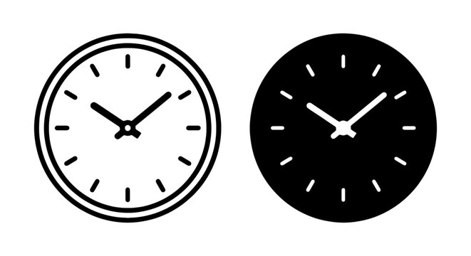 Simple Clock Icons, Timekeeping Symbols, Round Watch Faces, Minimalist Time Graphics