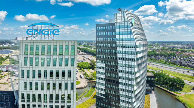 ZWOLLE, NETHERLANDS - MAY 30, 2026: The IJsseltoren is an office complex in Zwolle, built on behalf of ABN AMRO. It is used by various tenants. The tower is located on the Voorsterpoort office park on