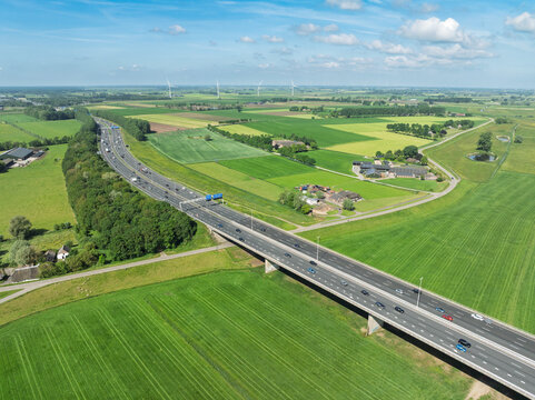 aerial view of the A28 highway at Zwolle. The highway runs from Utrecht to Groningen