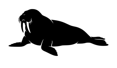 Decorative walrus silhouette with tusks whiskers and flippers vector artwork © Md