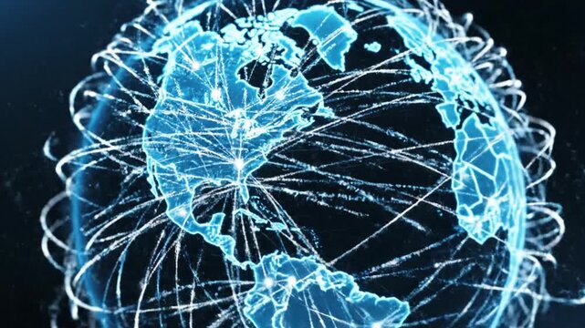 Digital wireframe globe focusing on the Americas region.
