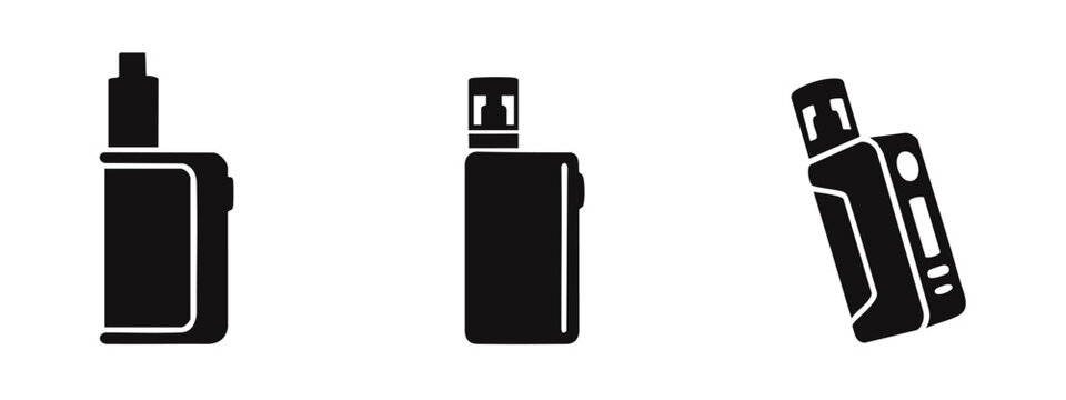 Vape Mod Icons: Electronic Cigarette Silhouettes in Different Angles