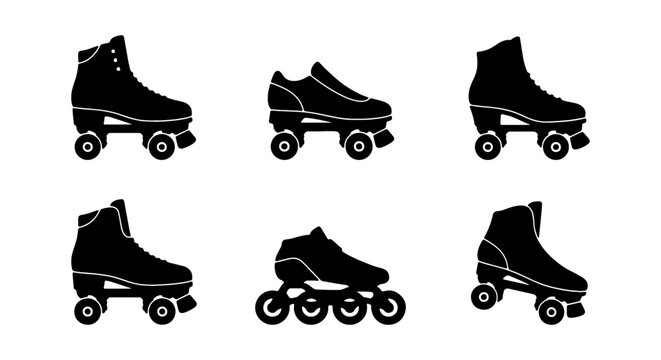 Roller Skate Icons: Vintage Quad and Modern Inline Skate Vector Set