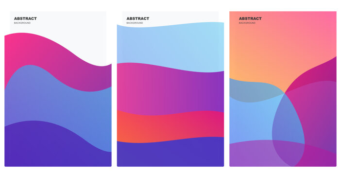 Set of abstract backgrounds with colorful wavy shapes and fluid gradients. Vector illustration.