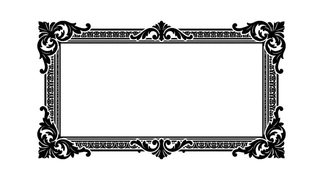 Vintage rectangular ornate decorative picture frame border with classic floral pattern isolated on transparent background, Vector