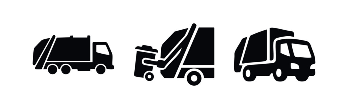 Garbage truck icons: truck, collection vehicle, loading