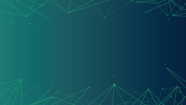 a dark teal-to-navy gradient background with a green network of nodes and connecting lines framing a central empty space