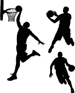 Basketball Player Silhouettes Vector Set for Slam Dunk Dribbling Sports Action and Athletic Performance