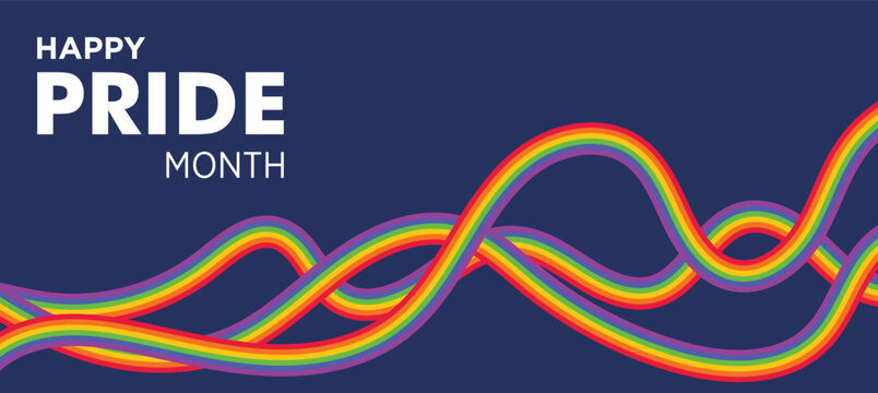 PRIDE month banner for festival parades dark background, Colorful rainbow flag, Vector illustration template