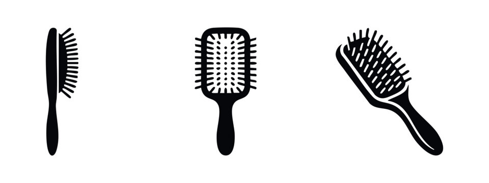 Hairbrush and comb tools icons set, for grooming and styling hair.