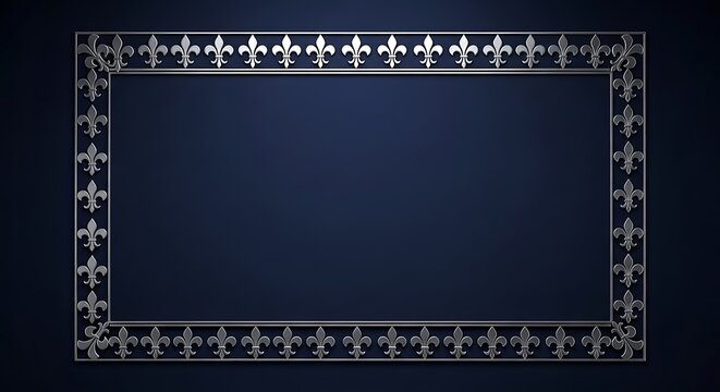 Elegant Silver Fleur de lis border on dark navy background