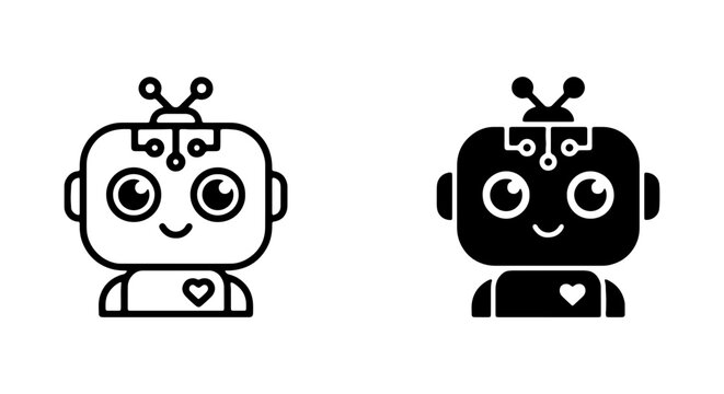 Cute robot icon, AI chatbot avatar, friendly android character, technology vector illustration