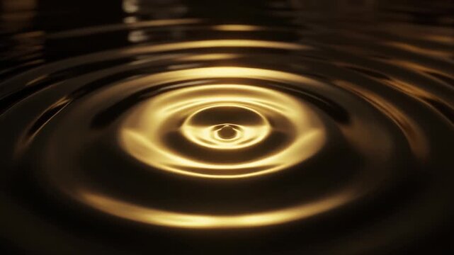 Cinematic Macro Shot of Concentric Golden Ripples Expanding on Dark Liquid Surface, Luxury Abstract Motion Background Full HD