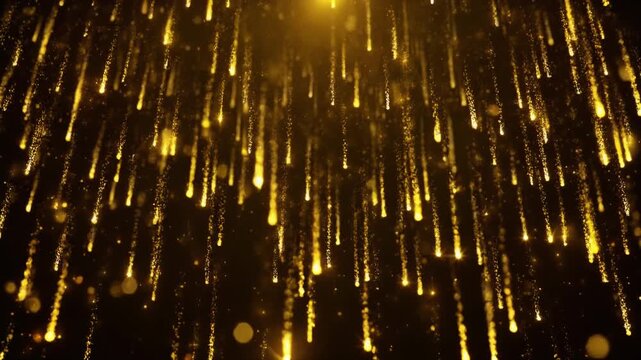 Seamless Loop of Glowing Golden Particles Cascading Downwards with Shimmering Light Trails, Elegant Full HD Motion Background for Festive Events