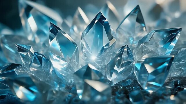 Mesmerizing Seamless Loop of Growing Translucent Blue Ice Crystals Forming Intricate Geometric Shapes, Cinematic Full HD Motion Background for Presentations