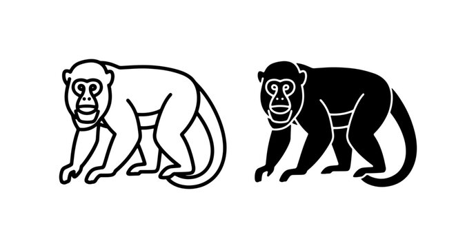 Monkey Icons: Black and White Vector Graphics, Primate Silhouettes