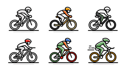 Fototapeta premium Illustration of Cyclists in Motion Featuring Different Bicycle Riders in Various Colors and Styles