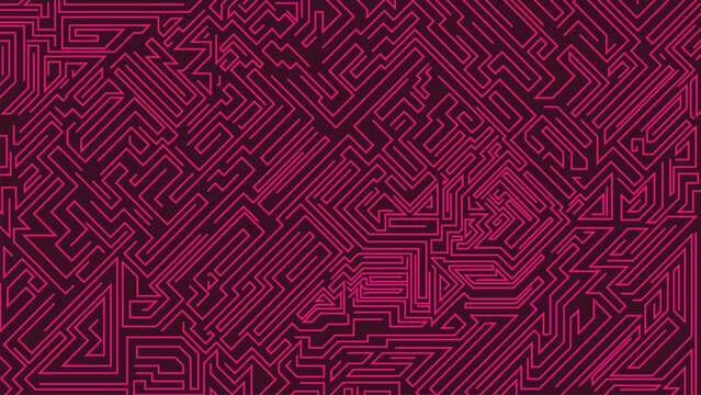 a dense, dark magenta and pink abstract pattern of intricate, maze-like geometric lines