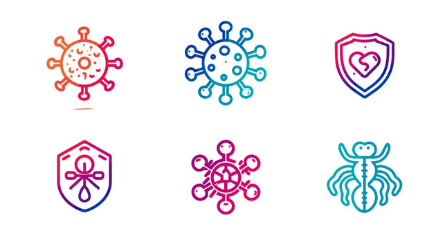 Illustration of Colorful Virus and Health Protection Icons for Medical and Safety Themes