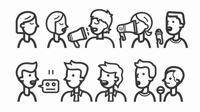 Illustration of Diverse People Engaged in Communication and Dialogue in Casual Settings