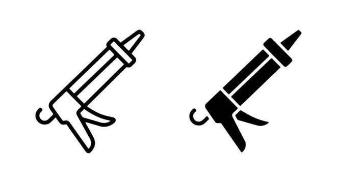 Caulking Gun Icons, Sealant Applicator Vector, Construction Tool Set, DIY Home Repair