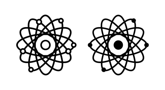Atomic Structure Icons, Science Symbols, Abstract Orbital Models, Vector Graphics