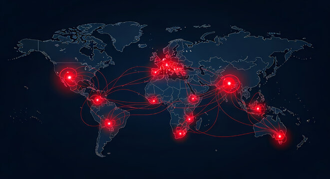 Global outbreak network map with spreading connections