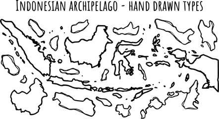 Indonesian Archipelago hand-drawn map illustration, travel and geography concept, black and white line art © mixeila