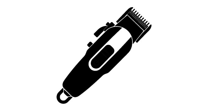 Minimal black silhouette icon, simple flat vector, bold black shape, no, no shading black silhouette of a hair clipper on a, flat icon style