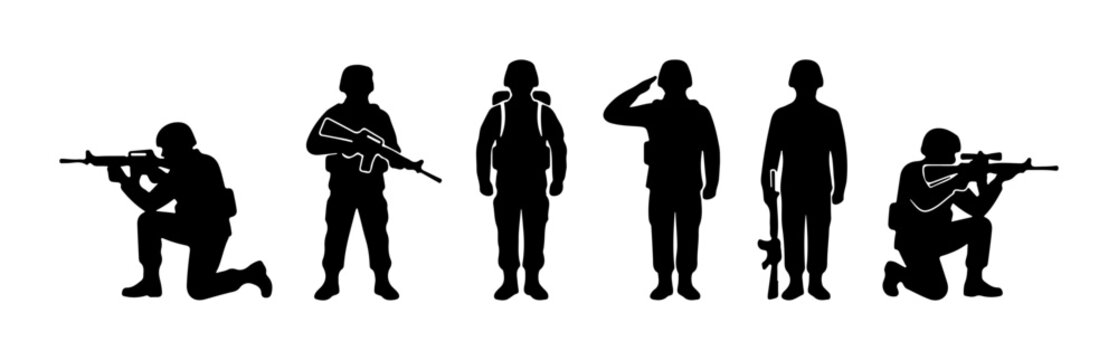 Soldier Silhouettes, Military Figures, Combat Poses, Army Icons